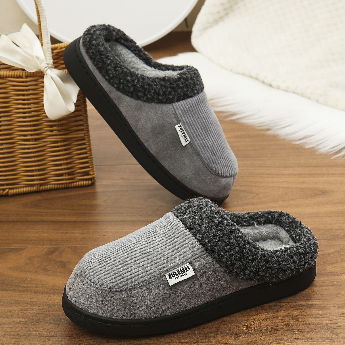 Solid Striped Cotton Slippers Thick Sole