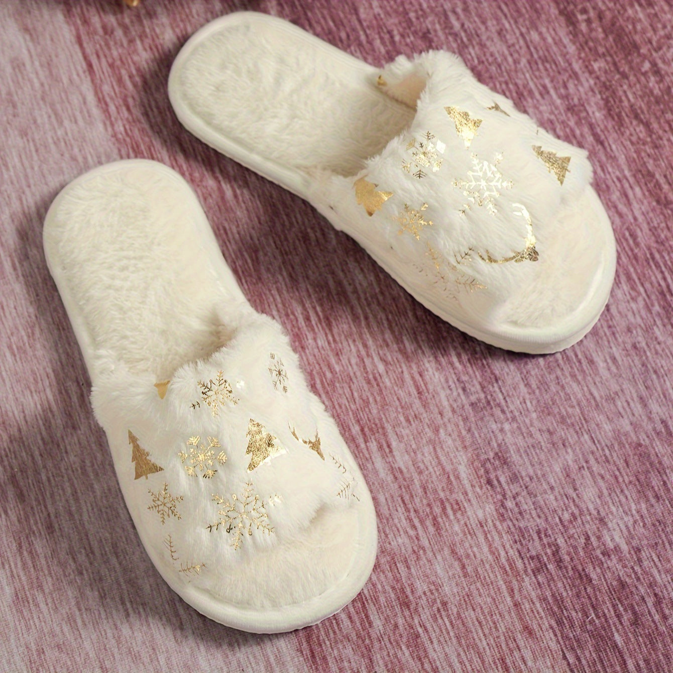 Christmas Plush Open Toe Cotton Slippers