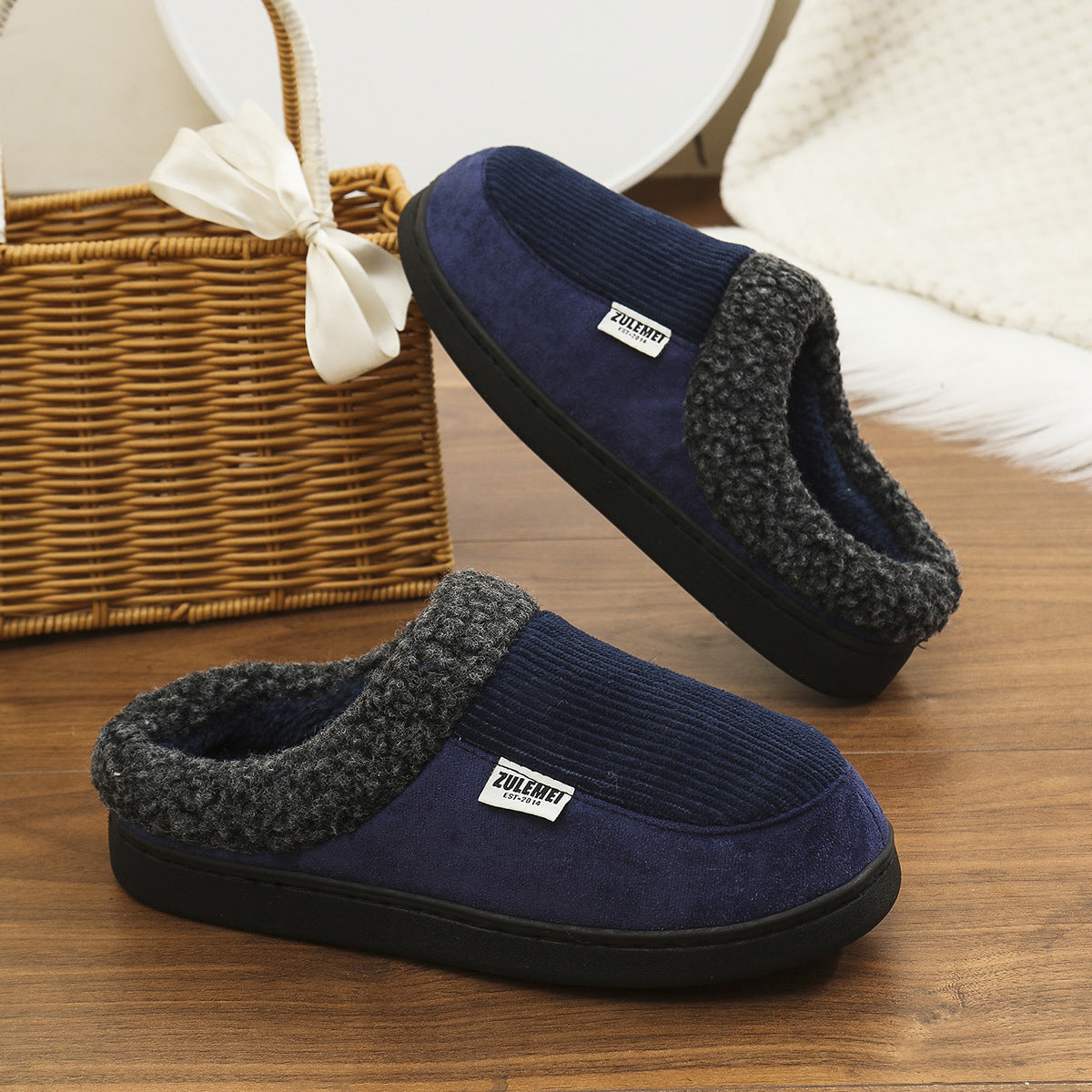 Solid Striped Cotton Slippers Thick Sole