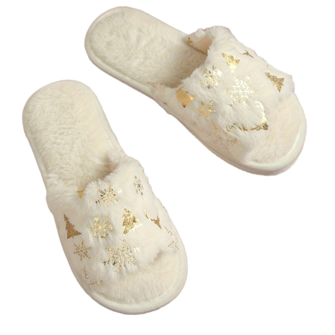 Christmas Plush Open Toe Cotton Slippers